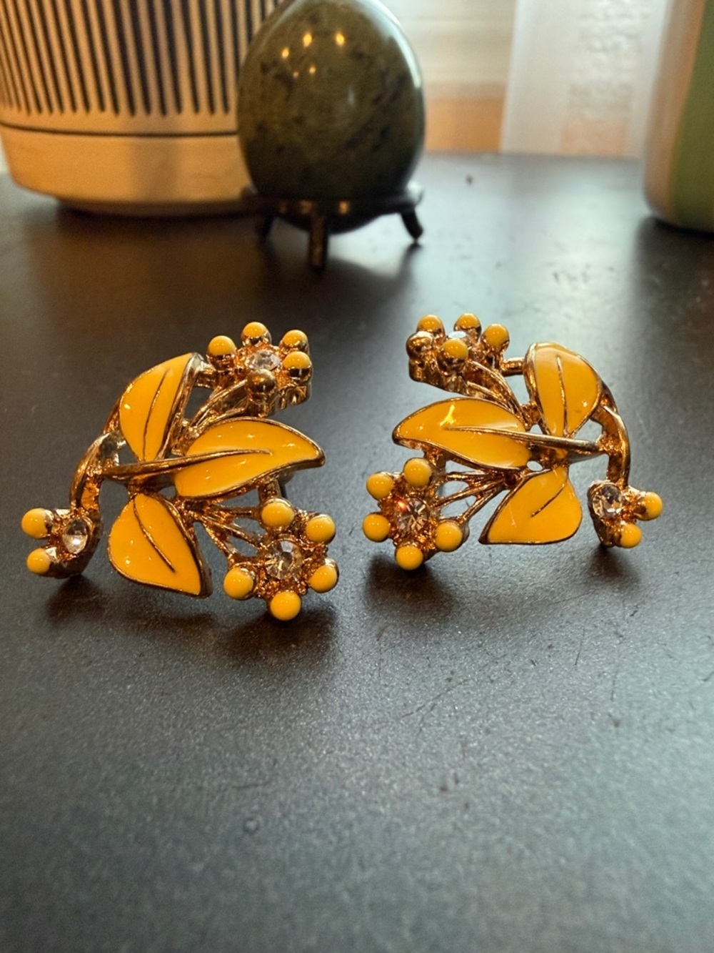 Vintage Yellow Floral Enamel Earrings